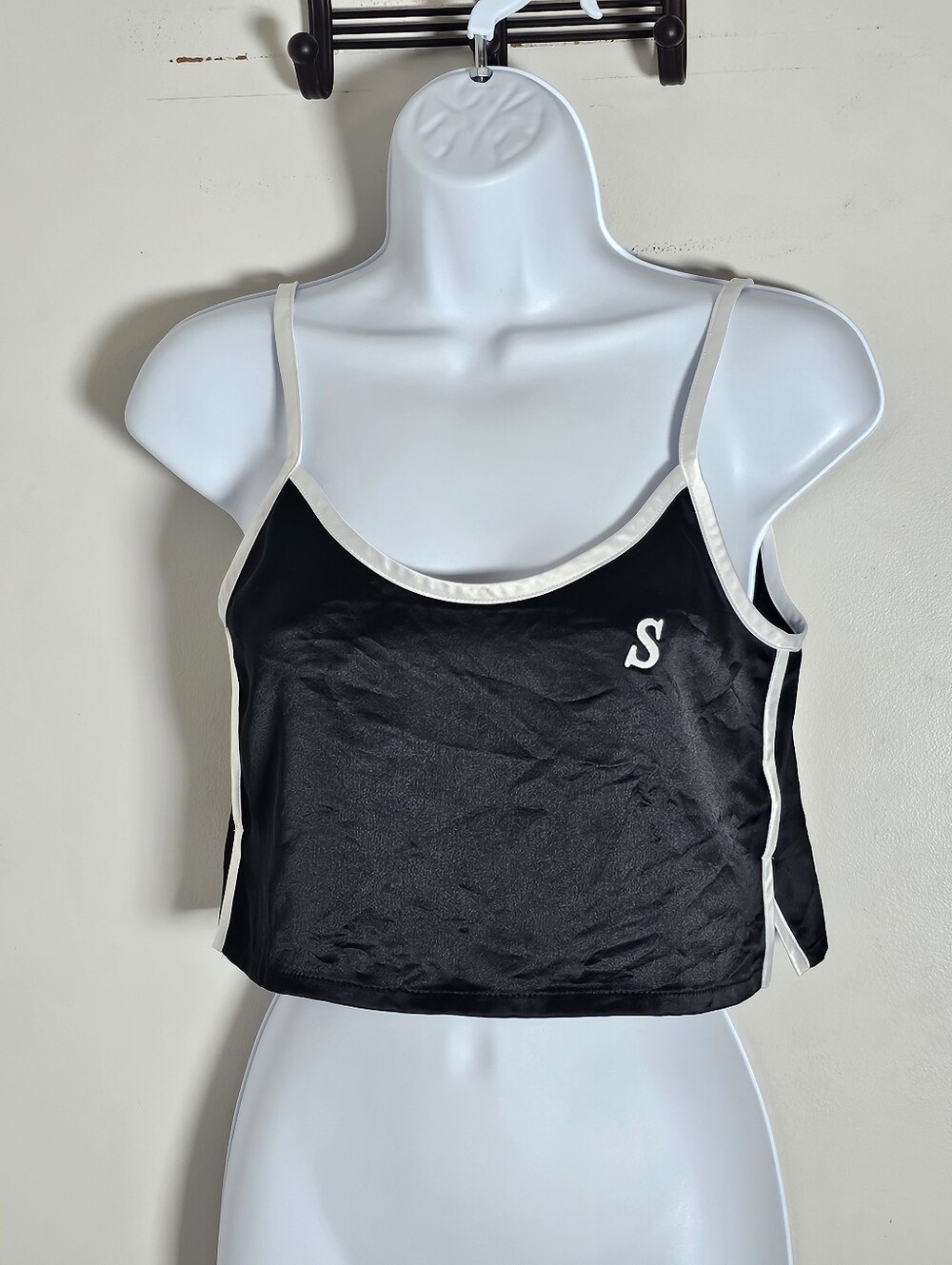 SMFK Satin Silk Slip Crop Top with White Trim S